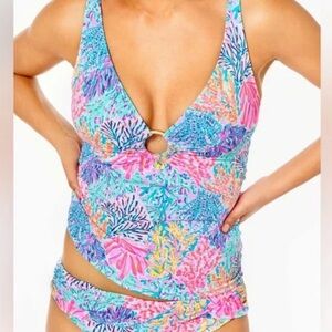 Lilly Pulitzer Brenta Tankini w/ Matching Bottoms in Tropical Pink/Blue Pattern